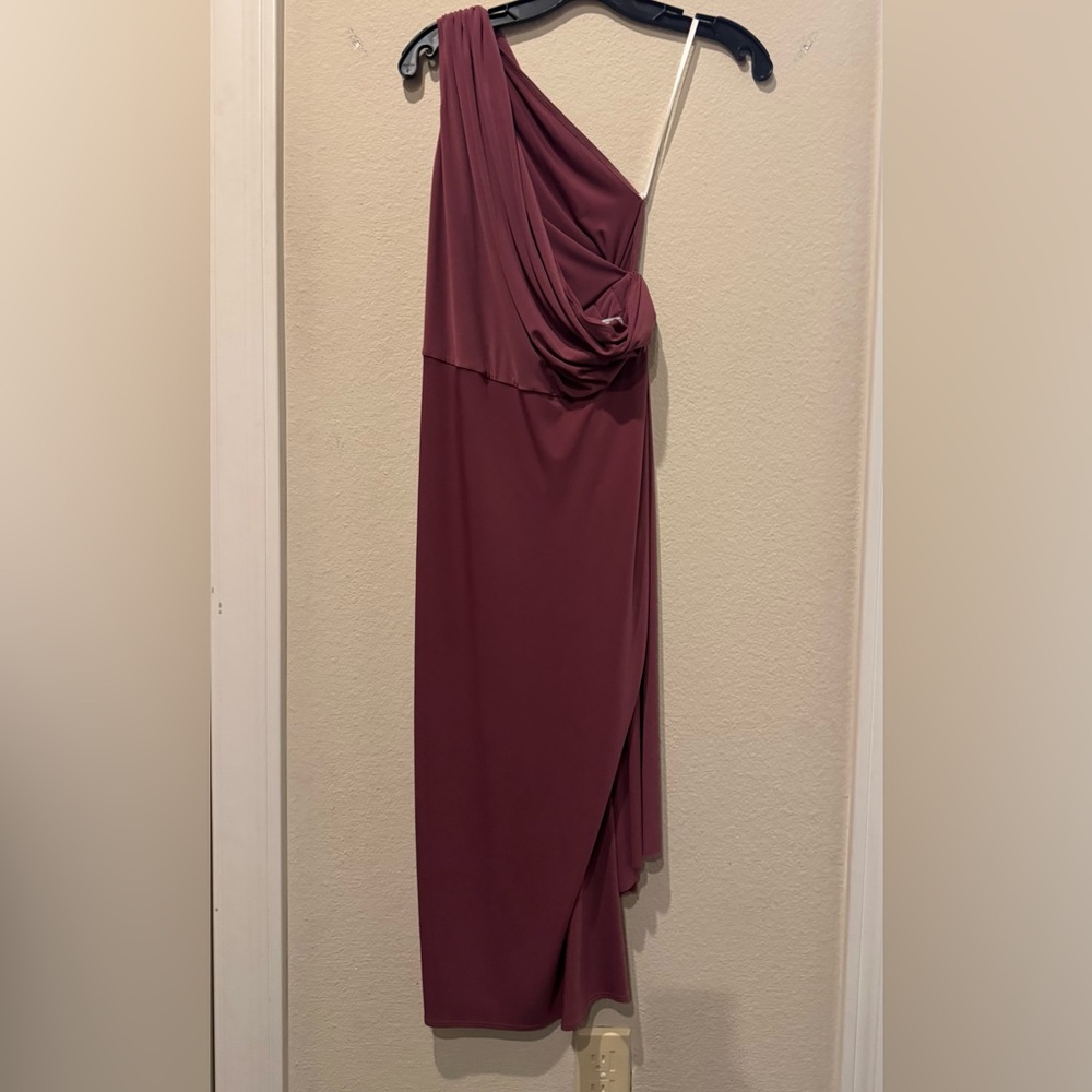 Kate May Burgundy One-Shoulder Midi Dress